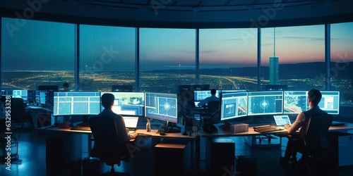 Control tower of an air surveillance center. Ai generated. photo