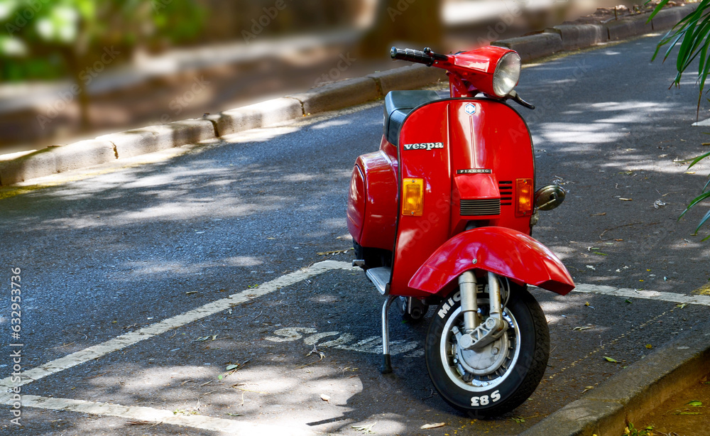 Tenerife,Canary Islands,Spain August 7, 2023Red Piaggio Vespa