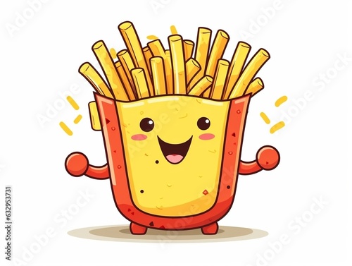 Funny French Fries cartoon character clipart, graffiti doodling style on the white background generative ai