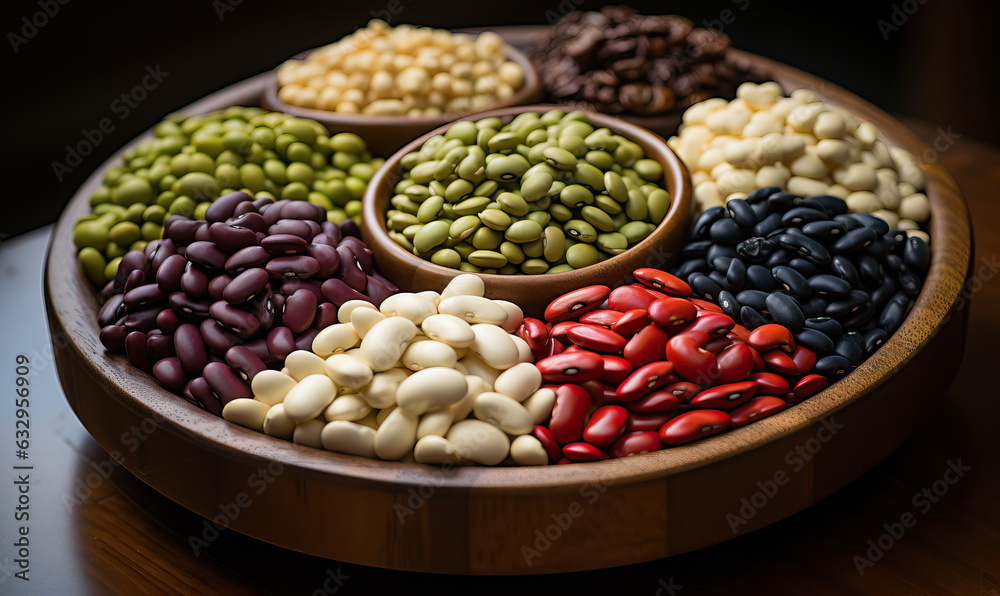 Assorted legumes in different bowls on the table. Assorted legumes in different bowls on the table.