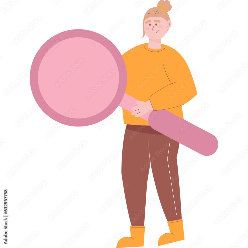 Woman holding huge magnifying glass vector icon