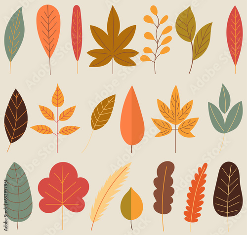 set of autumn leaves in flat style vector