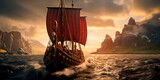 Vikings, their ships and famous Viking campaigns. Generative AI