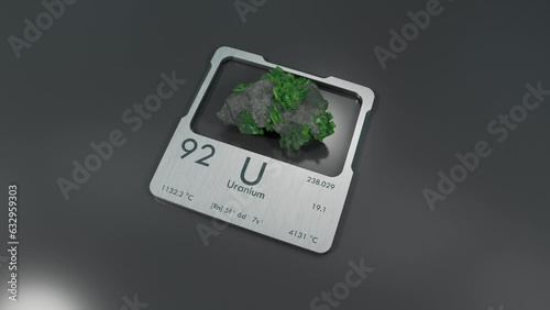 Illustrating Uranium Ore, Periodic Table Label on White Background.