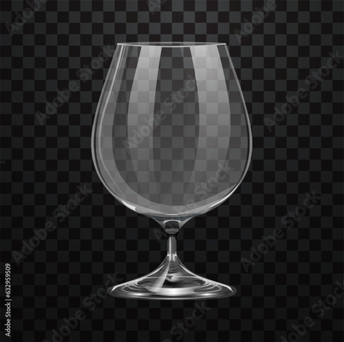 Realistic empty glass for cognac or brandy isolated on transparent background