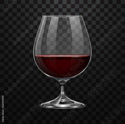Realistic glass with red cognac or brandy isolated on transparent background