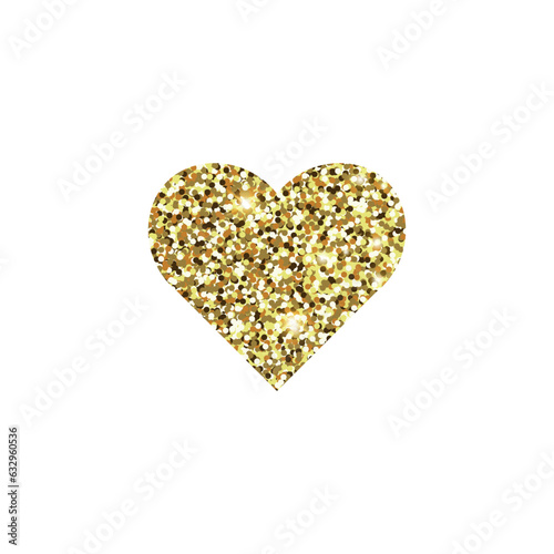 Gold glitter heart, shiny decorative golden element with sparkles of light, symbol of love. 