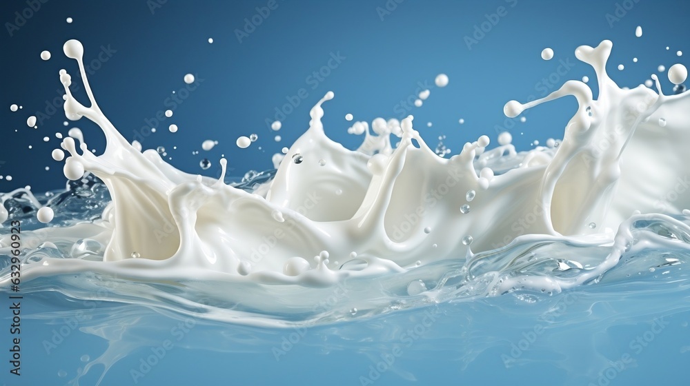 White milk wave splash with splatters and drops generative ai White milk wave splash with splatters and drops generative ai
