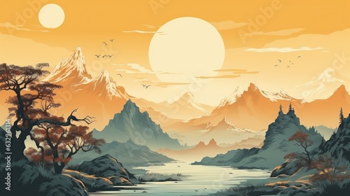 Yellow Mountain in China Illustration © 4kclips