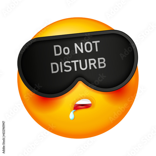 Sleeping vector emoji on white background. Vector drooling emoji. Yellow face with sleep mask. Do not disturb. Cute emoticon.