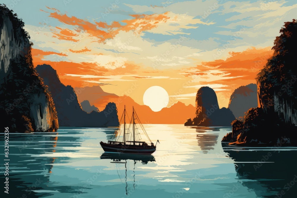 Halong Bay in Vietnam Illustration