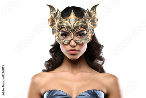 Portrait of a beautiful woman in carnival mask on white background