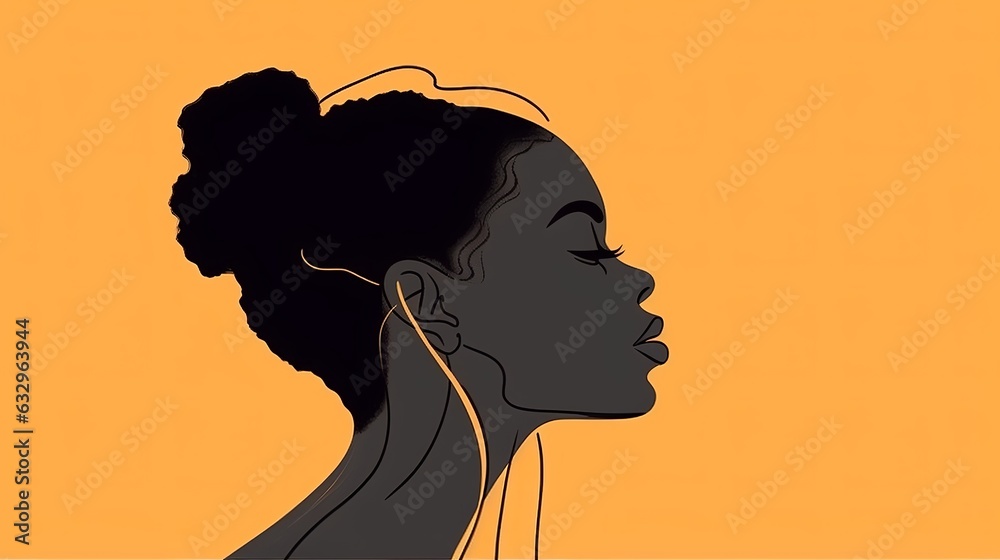 side view of black woman, one line drawing, modern minimalism art, Generative ai