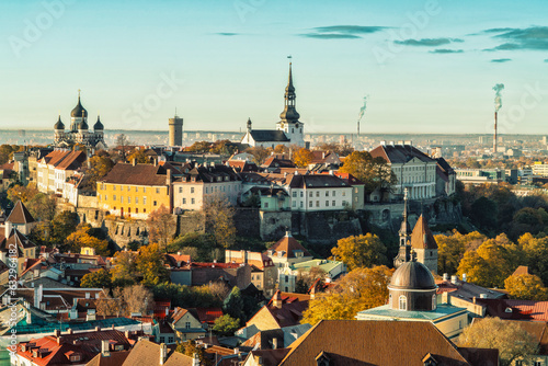 Cityscape of The old town of Tallinn with Alexander Nevsky Cathedral and St Marys Cathedral, Tallinn, Estonia