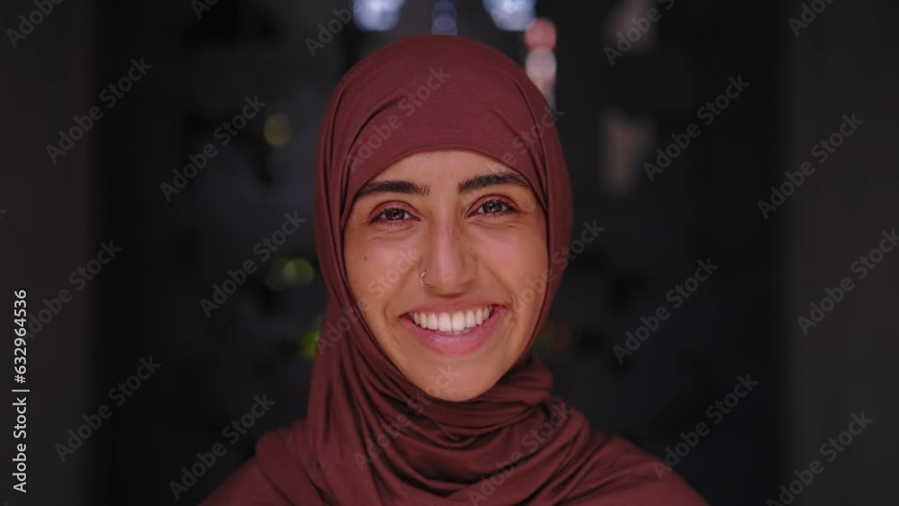Portrait of Muslim Woman in Scarf Looking at Camera Close Up. Head Shot ...