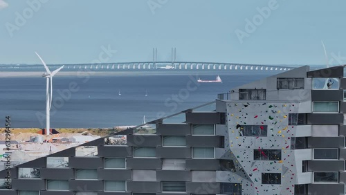 Amager Bakke, Amager Hill or Amager Slope or Copenhill - a heat and power waste-to-energy plant and a sports park in Amager, Copenhagen, Denmark. Longest climbing wall. photo