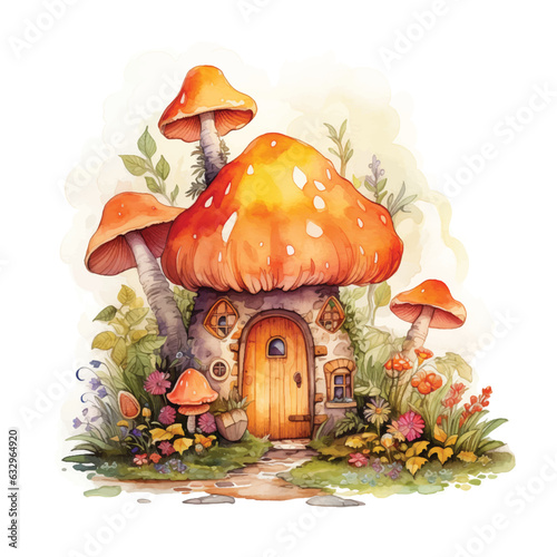  The mushroom house watercolor paint