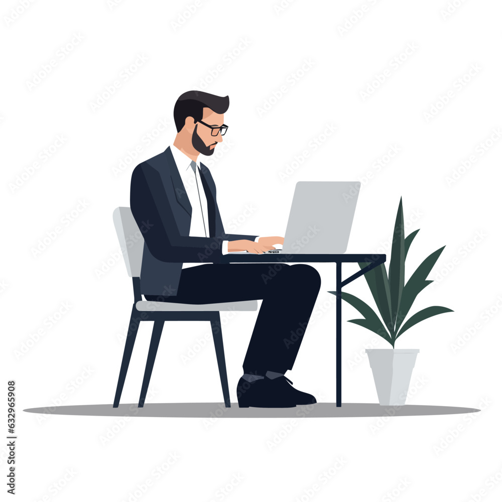 man in business suit using laptop vector flat isolated illustration man in business suit using laptop vector flat isolated illustration