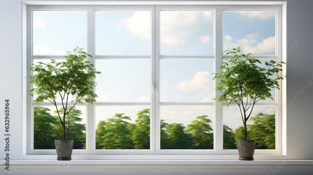 window with green grass and sky, ai generative window with green grass and sky, ai generative