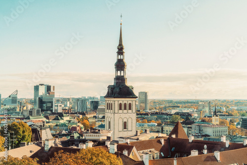 Tallinn skyline of the old town with St. Nicholas' Church and Museum, Tallinn, Estonia