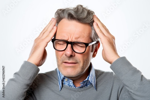 Wallpaper Mural Medium shot portrait photography of a man in his 40s pressing his temple due to a migraine wearing a foulard against a white background  Torontodigital.ca