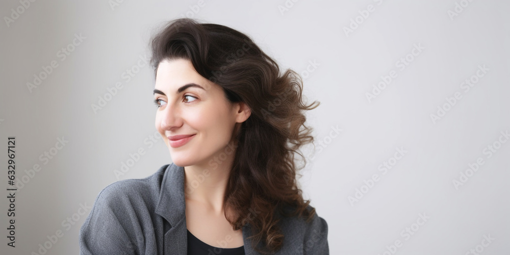Happy middle age woman on a solid background Happy middle age woman on a solid background