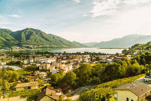 Landscape view of Lucarno and the surrounding nature and mountains in summer, Switzerland photo