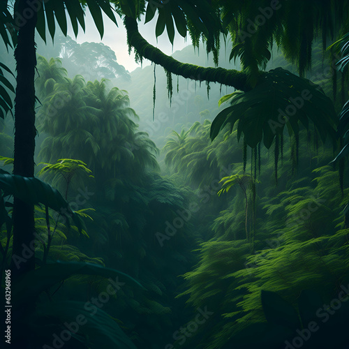 A lush  vibrant and mysterious deep tropical jungle with a cinematic feel 