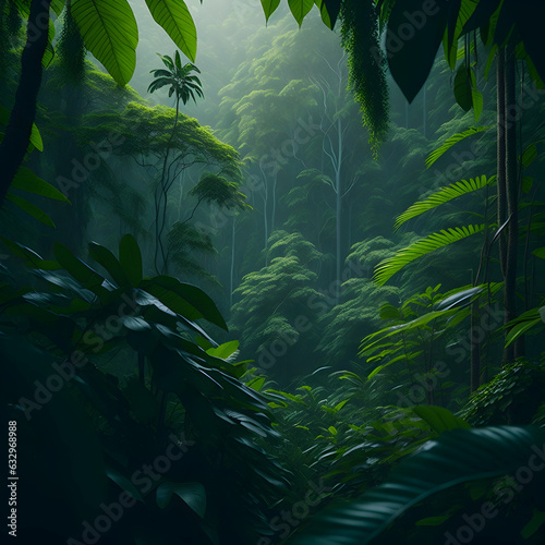A lush  vibrant and mysterious deep tropical jungle with a cinematic feel 
