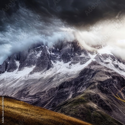 High mountain landscape with peaks, dramatic clouds and beautiful scenery