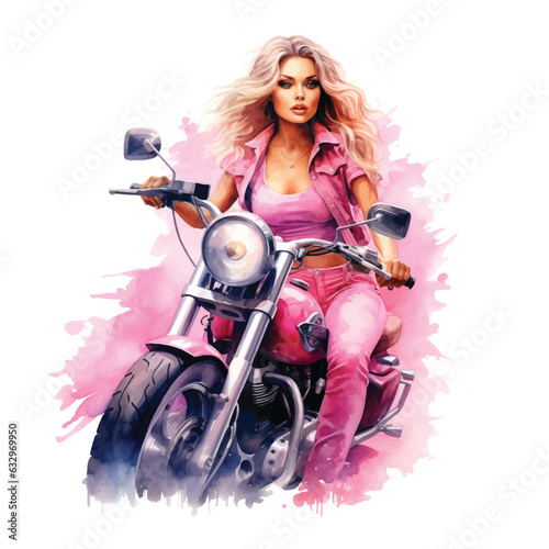 A beautiful girl riding a motorcycle watercolor paint vector ilustration
