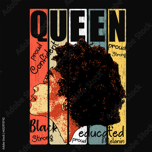 Juneteenth women Queen African black t shirt design illustration.