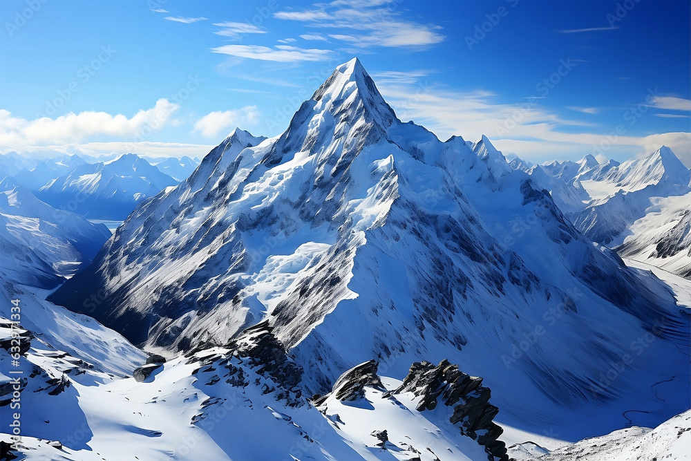 Aerial shot of mountains covered with snow