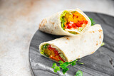 tortilla vegetable burrito fajita shawarma with vegetables pita healthy meal food snack on the table copy space food background rustic top view