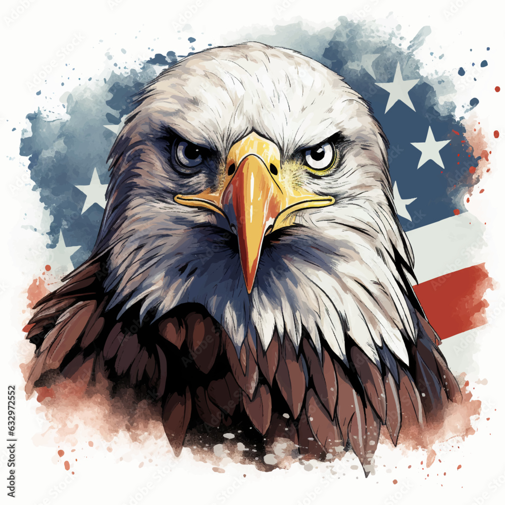 Vector illustration of a bald eagle, front view, havin a serious look ...