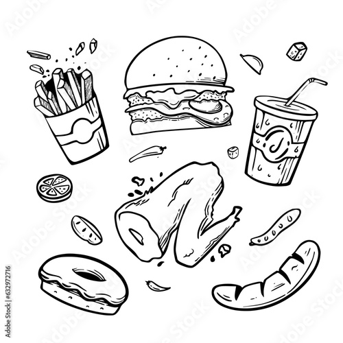 Junk Food Doodle Set Line Art	