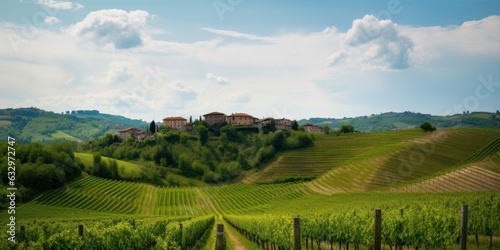 Panorama of vineyard in Piedmont region of Italy  Generative AI