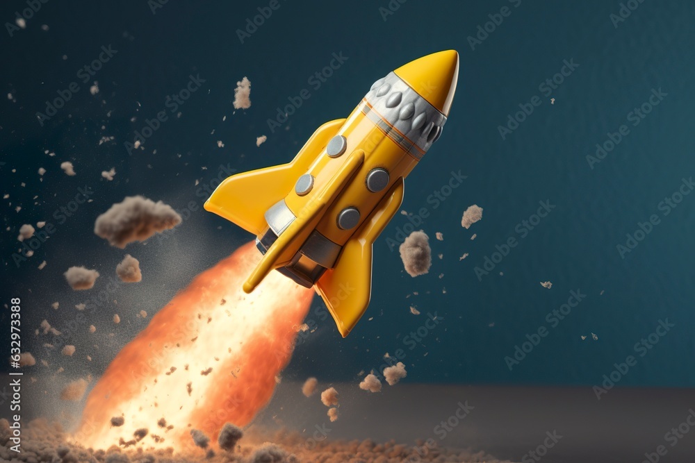 Toy rocket takes off business and finances success concept. Toy rocket takes off business and finances success concept.