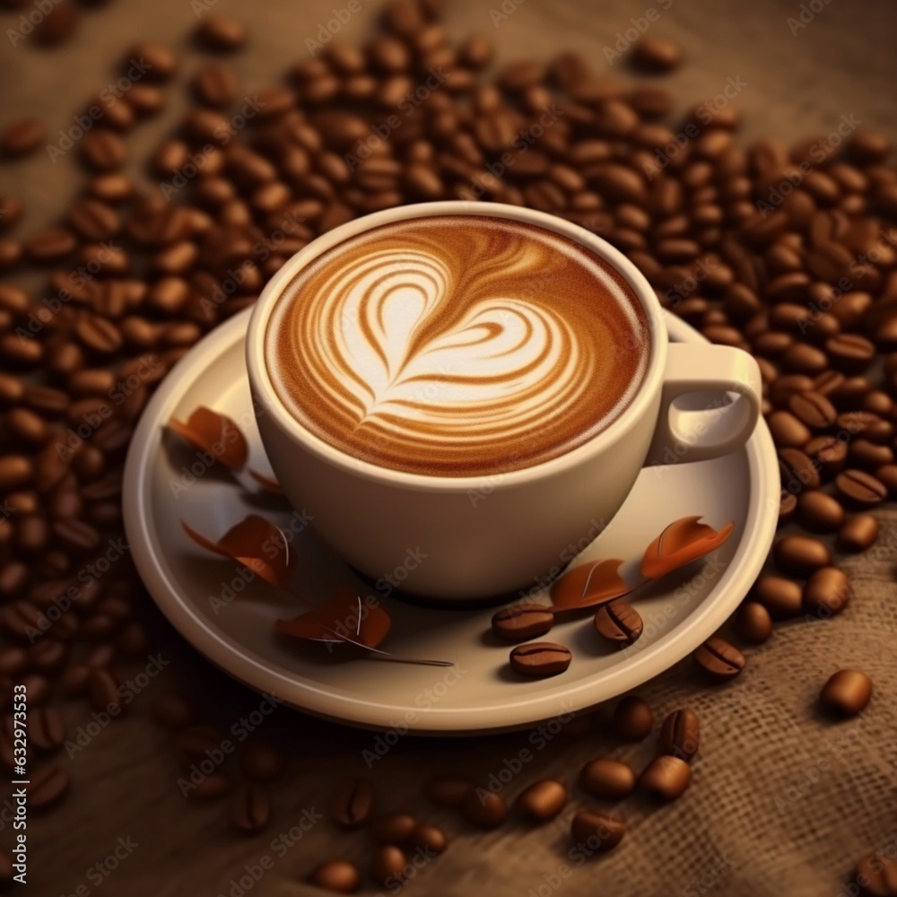 cup of coffee with latte art, Generative AI cup of coffee with latte art, Generative AI