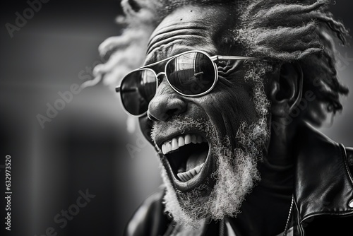 Black and white photo of reggae singer