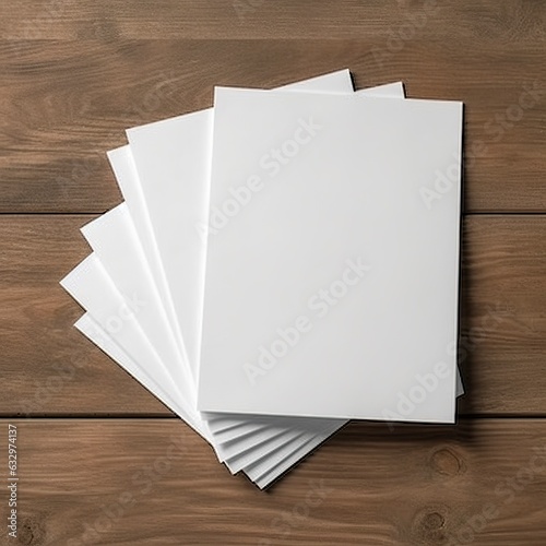 Blank White Paper Sheet on wooden table background. 