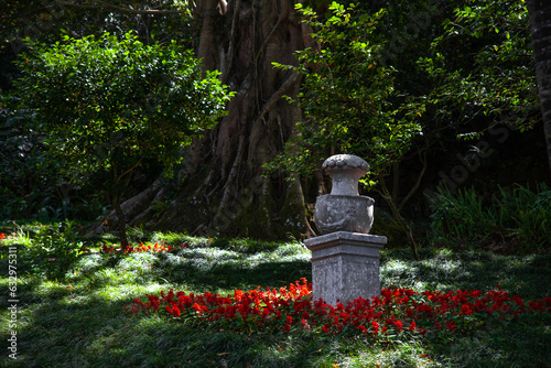 Stone garden urn in a beautiful corner of Park Liberdade, Sintra, Portugal © Alexandra