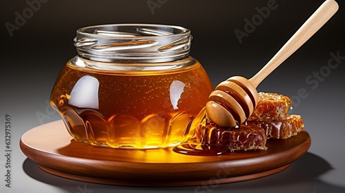 Jar of pure honey with honey dipper isolated on white background generative ai