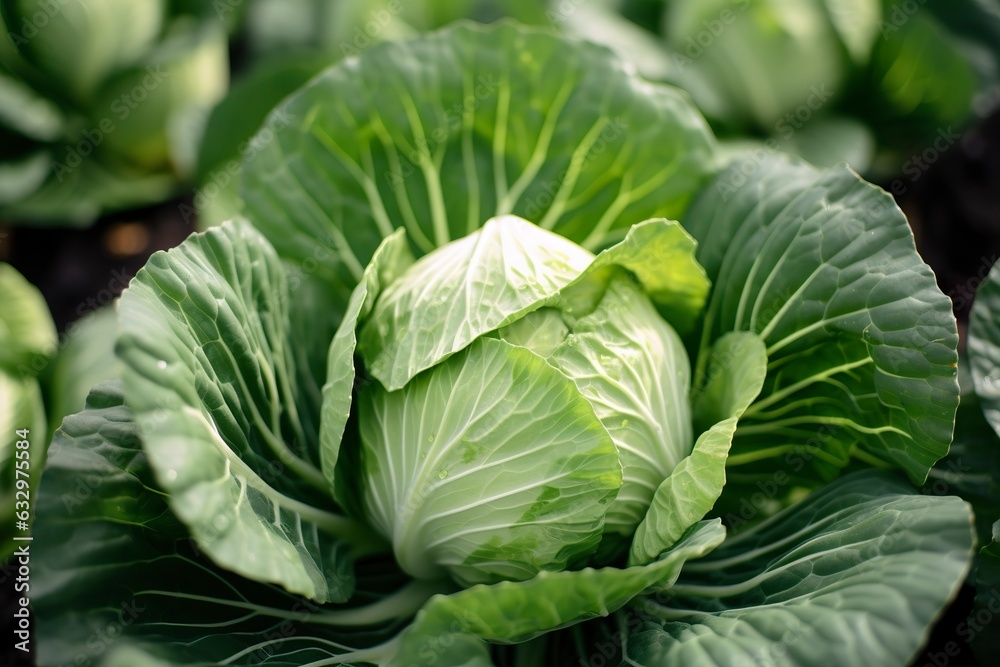 Cabbage growing in an urban garden. Cabbage leaves and head close up. Cabbage growing in an urban garden. Cabbage leaves and head close up.