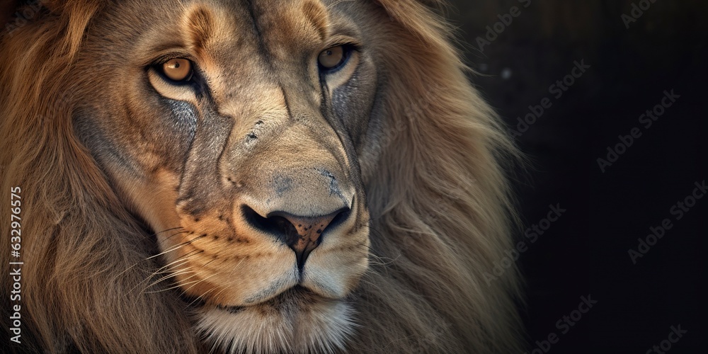 Close up of an African lion.
