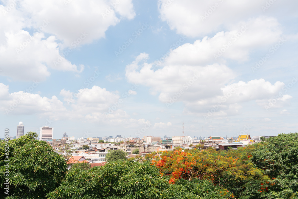 Bangkok city panorama view from The Golden Mount Wat Saket in Bangkok, Thailand