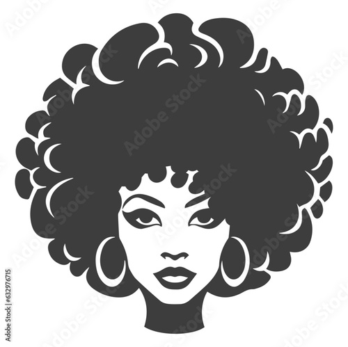 African pretty woman with afro and bun hairstyle Portrait. Silhouette on transparent background. PNG and SVG afro girl.