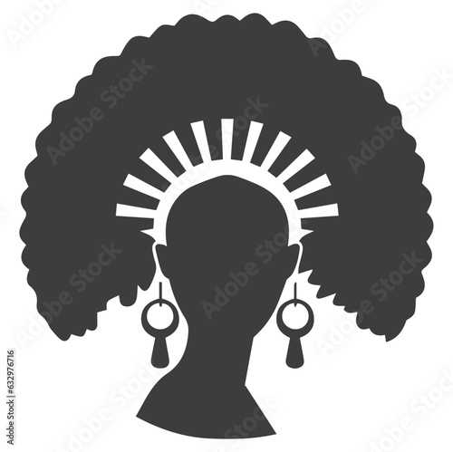 African pretty woman with afro and bun hairstyle Portrait. Silhouette on transparent background. PNG and SVG afro girl.