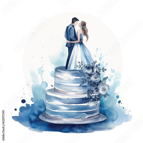 Wedding Cake with couple watercolor painted