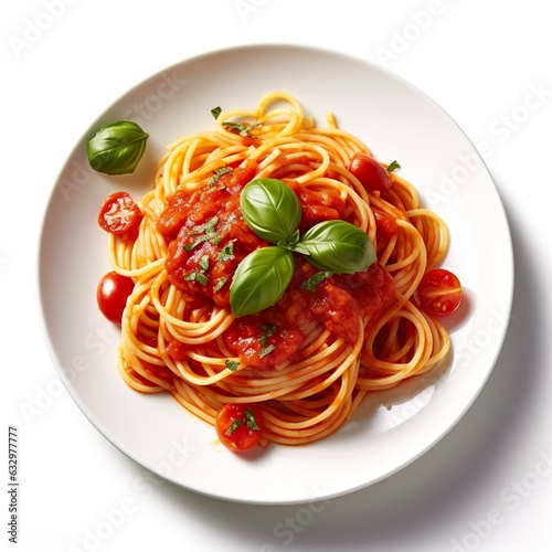 Delicious Plate of Spaghetti with Tomato Sauce on a White Background.